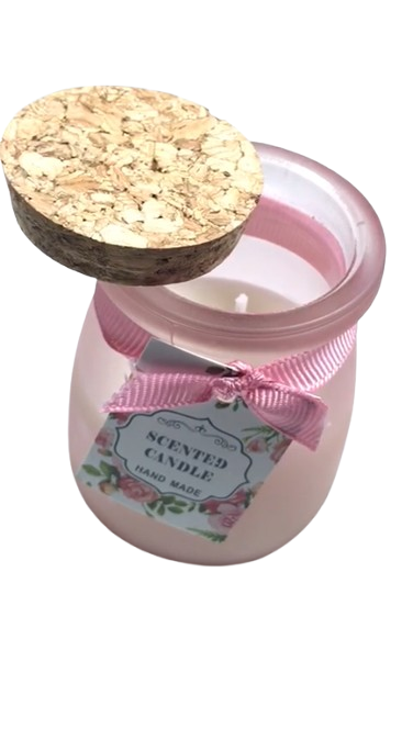 Pink Scented Candle with Cork Lid