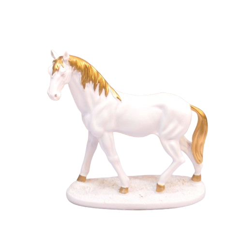 White Ceramic Unicorn Figurine with Gold Accents