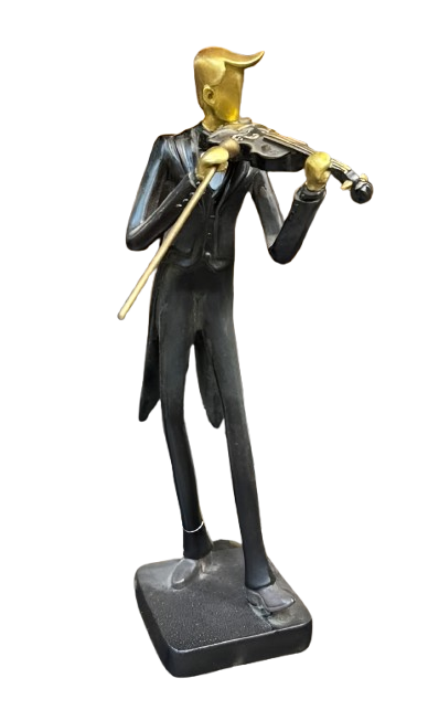 Elegant Violinist Figurine - Gold Accent Classical Musician Sculpture