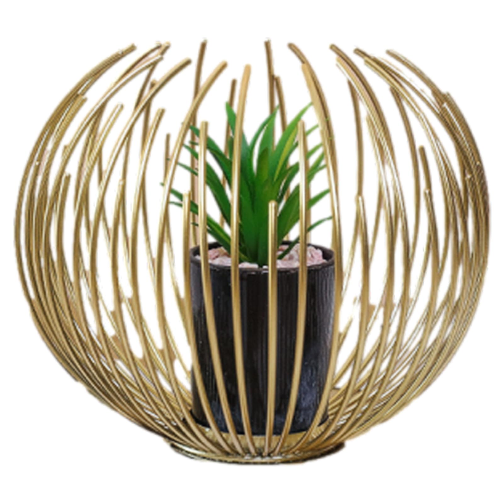 Gold Wire Sphere Planter - Modern Sculptural Plant Holder