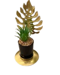 Gold Monstera Leaf Plant Display - Tropical Botanical Décor