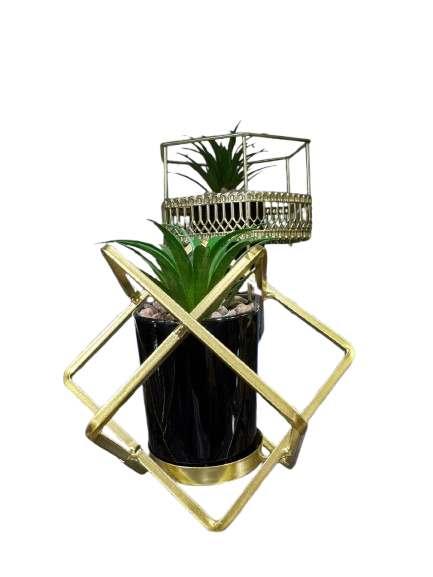 Geometric Gold Plant Stand - Modern Triangular Frame Planter