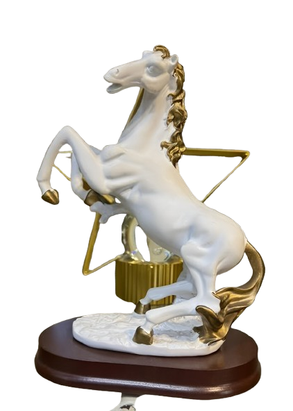 Rearing White Horse Sculpture with Gold Accents