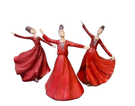 Whirling Dancers Figurine Set - Red Dress Traditional Dance Sculptures