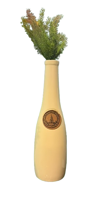 Cream Ceramic Bottle Vase with Emblem