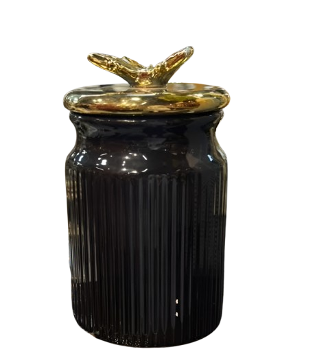 Elegant Black Ceramic Storage Jar with Gold Lid